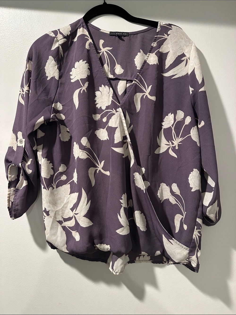 West Kei Plum Floral Wrap Blouse with Cream Print